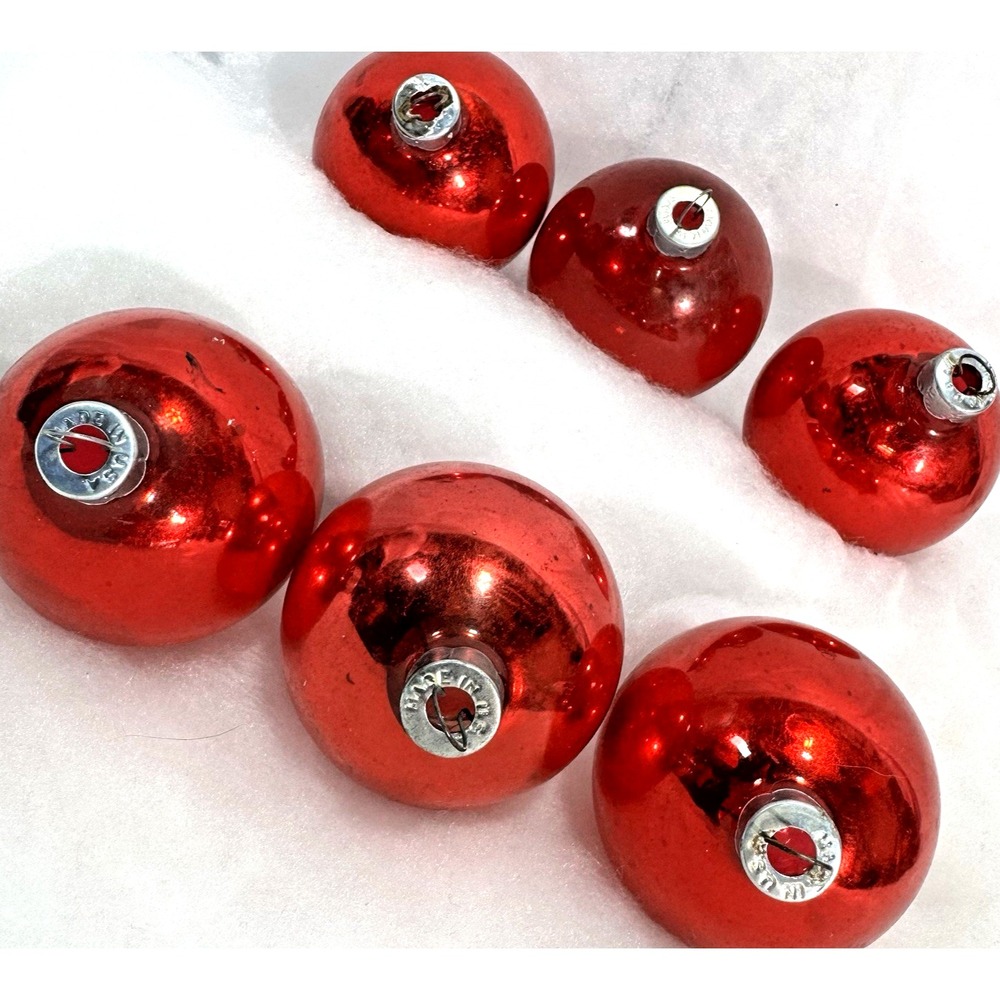 VTG Red Glass Christmas Ornament Mixed Set (6) Made in USA + SHINY BRITE Balls